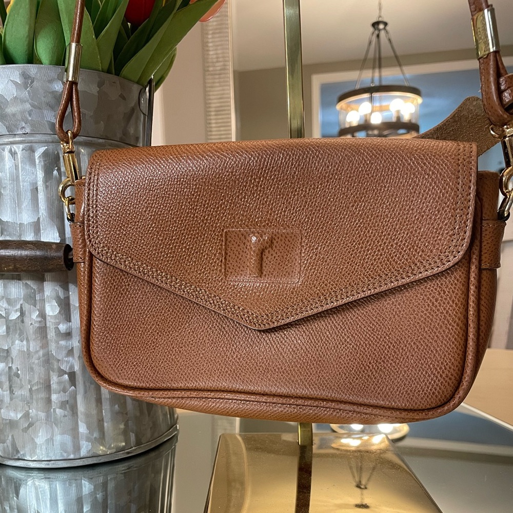 Renoma Brand Brown Textured Leather Crossbody Bag with Envelope Flap